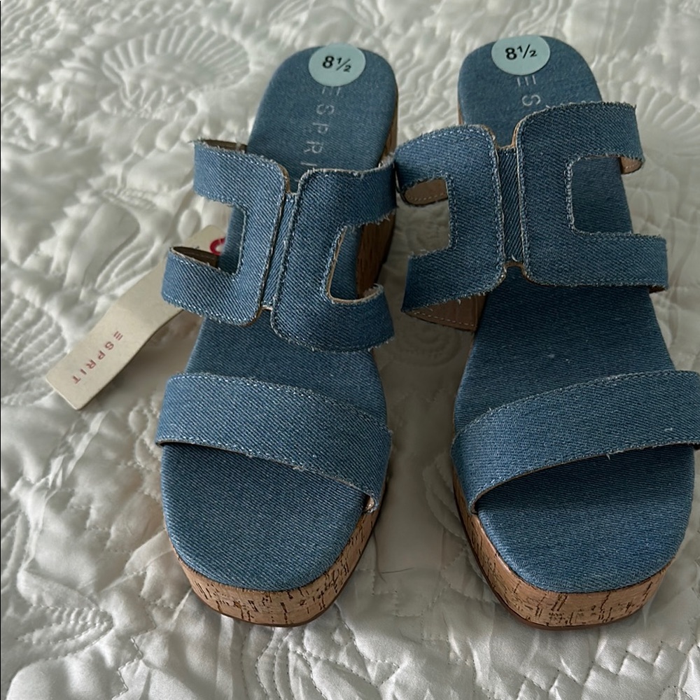 Esprit Denim Cork Wedge Sandals